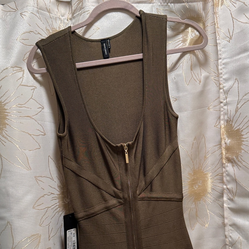 Marciano Olive Zip-Front Bodycon Dress